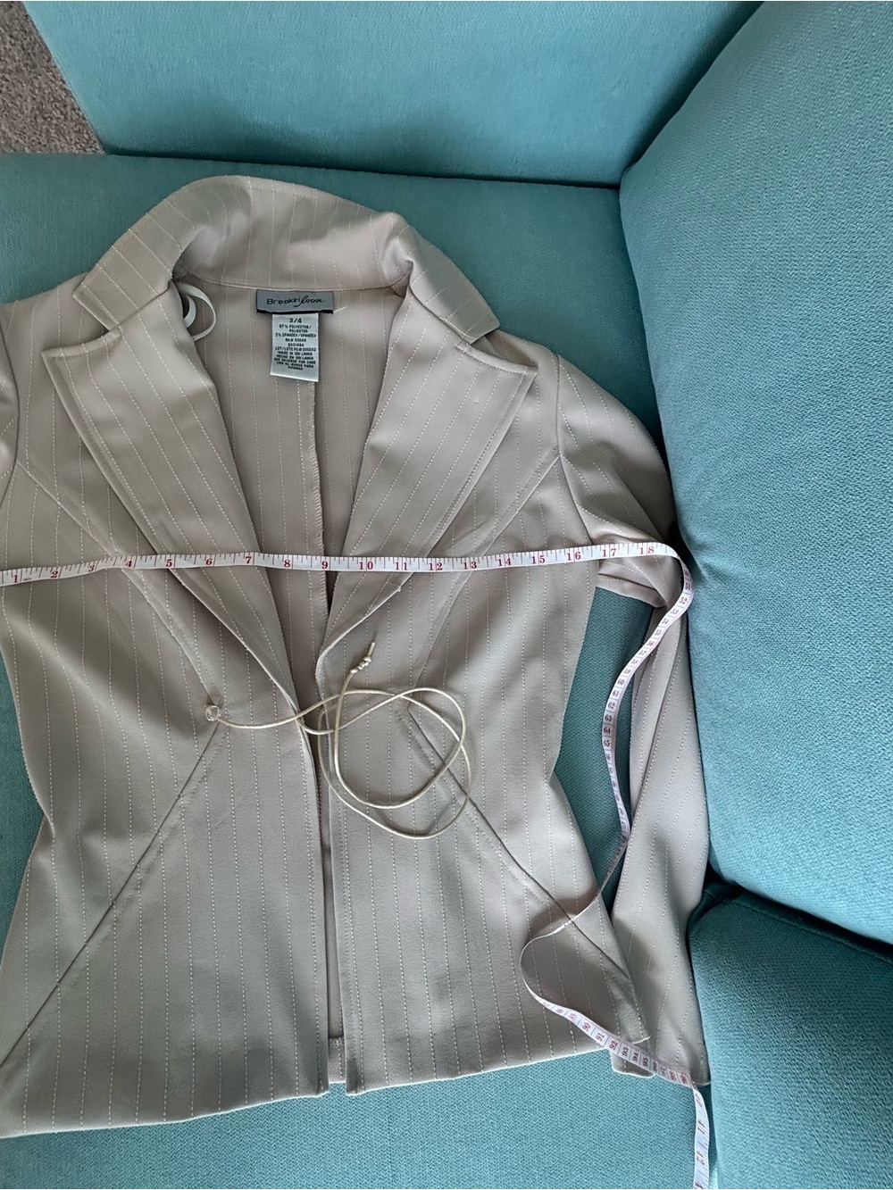 4-Piece Beige Pinstripe Set |Blazer, Corset Top, Pants /Mini Skirt | XS-S - Picture 6 of 15
